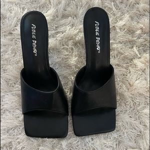 Black square toe heels